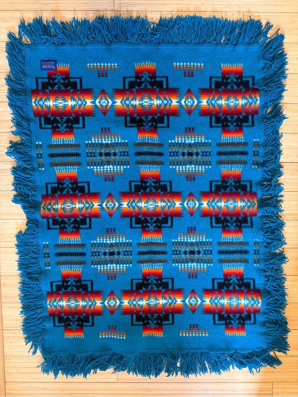 Pendleton Turquoise Southwestern Wool Throw with Red and Black Accents